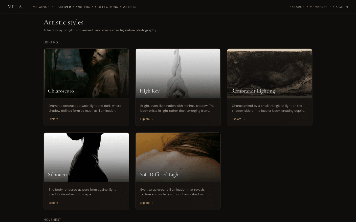 Vela artistic styles taxonomy